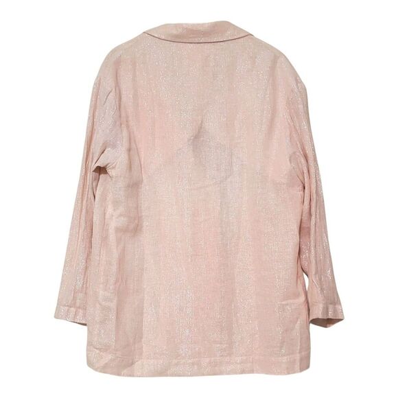 Amadi Anthropologie M Blazer Kaye Oversized Double Breast Pink Linen- Metallic - Picture 8 of 10